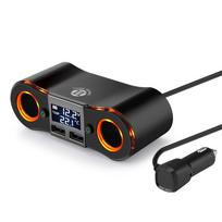 Automobilio žiebtuvėlio lizdo daliklis Maitinimo adapterio lizdas su nepriklausomu jungikliu Dvigubas USB įkroviklis juoda