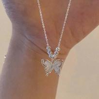 Cool feeling opal butterfly necklace femininity sweet high sense fashion exquisite niche design versatile collarbone gray