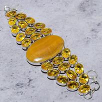 Yellow Septarian, Citrine Gemstone 925 Sterling Silver Jewelry Bracelet 8