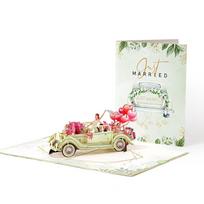Just Married Wedding Card 3D Pop-Up Floral Watercolor Cover Gift Card Romantic Foldable Invitation Card For Engagement Wedding žalia