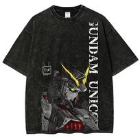 Gundam Unicorn RX Printed Tshirt Mens and Womens Washed Tshirt High Quality Vintage Cotton Tshirt Harajuku YK Tops L
