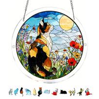 20 8cm 2D Acrylic Puzzle Garden Suncatcher Hanging Ornament with Cat Design Decorative Window Hanging Art Piece One Size