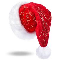 Luxurious Red Plush Sequin Christmas Hat Decorative Gold Embroidered Party Accessory