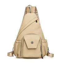 Lightweight Solid Nyl Trendy Sling Bag for Women 2026  Sweet Backpack with Multi-Pockets Casual Versatile Chest Bag smėlis