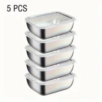 Stainless 5Pcs Steel Food Storage Stackable Meal Prep Boxes For Kitchen Fridge Lunch Ideal For Meal Prep Travel Kitchen Storage