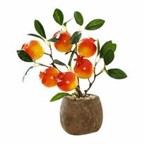 Multicolor Artificial Fruits Bonsai Pomegranate Lemon Orange Grey Flowerpot Fruit Tree Potted Photo Props Green Leaves