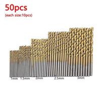 50Pcs/Set 1/1.5/2/2.5/3mm Twist Drill Bit Set High Speed Steel Anti Rust HSS Drill Bit Titanium Coated Wear Protection