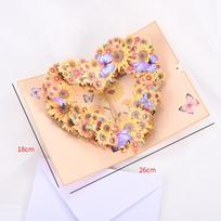 Romantic Theme 3D Pop Up Card Heart Shape Pop-Up Mechanism Butterfly Heart Card Handmade Craft Cherry Blossom Card