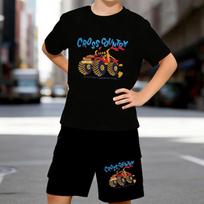 Boys 2 Piece Cartoon All-terrain Vehicle Printed Outfit, Short Sleeve T-Shirt and Shorts Set for Kids Age 5-14,white Sporty Casual Summer Clothes 5-6 Years juoda