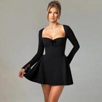 2024 Stylish Slim A-Line Long-Sleeve Tube Top Dress for Women S juoda