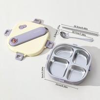 WORTHBUY Cute 304 Stainless Steel Divided Lunch Box With Cutlery Heatable Large Capacity Sealed Food Container Set For Student 800ml
