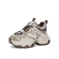 Retro thick-soled heightening dad shoes New spring high muffin thick-soled casual shoes 35【foot length 22.5cm】 chaki