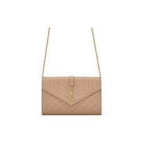 Saint Laurent Ysl Monogram Gold Logo Grainy Embossed Quilted Chain Leather Wallet Shoulder Bag Women bags Dark-Beige 620280-BOW91-2721 Basic Set (Bag+Dust Bag)