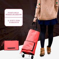 2 In 1 Foldable Shopping Cart Folding Shopping Cart  Folding Tug Cart Shopping raudona