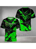 Naujas 2026 m. madingas vyriškas marškinėlis su 3D „Monster Energy“ logotipo spaudiniu - greitai džiūstanti lauko sporto, motociklininko apranga. Trumpomis rankovėmis XXS