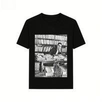 Yukio Mishima & Cat Graphic Print Short-Sleeved Men's & Women's Universal Art T-Shirt Universal for Music Lovers S juoda