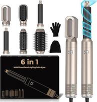 "6-in-1 Hairstyler Pro", plaukų džiovintuvas ir oro stiliatorius su garbanojimo žnyplėmis, automatinis oro srautas, plaukų džiovintuvas, apvalus šepetys, terminis šepetys, plaukų tiesintuvas, "Airbrush Multistyler" dovanų rinkinys moterims (auksinis)