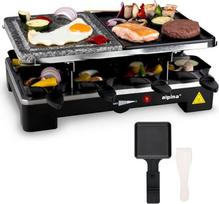 "alpina" elektrinis grilis WJ-K202A - 1200 W elektrinis stalo grilis - "Raclette" kepsninė 8 žmonėms su 2 sluoksniais - su 8 keptuvėmis ir 8 mentelėmis - neprideganti danga - 3-in-1 keptuvės, kepimo padėklas ir akmeninė kepsninė - juoda