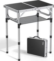 "Anbte Camping Table" sulankstomas stalas 60 x 40 cm aliuminio rėmas su 3 reguliuojamais aukščiais 26/48/70 cm pikniko stalas su laikymo tinkleliu Nešiojamas daugiafunkcinis stalas stovyklavimui paplūdimyje balkone (juodas)