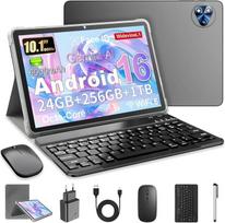 "Android 16" 10 colių planšetinis kompiuteris su "Gemini AI", planšetiniai kompiuteriai su klaviatūra, pele ir rašikliu, aštuonių branduolių, 24GB RAM + 256GB ROM + 1 TB TF, 1920x1200 HD ekranas, 8 MP + 13 MP dviguba kamera, 6000 mAh (pilkas korpusas)
