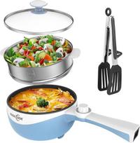 "Audecook" elektrinis karštas puodas su garintuvu, 1,7 l/20 cm elektrinė keptuvė, karšto puodo puodas, nesvylanti mini elektrinė keptuvė, daugiafunkcinė keptuvė ramenui, kepsniams (G (mėlyna/1,7 l su garintuvu))
