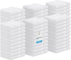 "Avalon" medvilniniai rankšluosčiai (60 vnt.), 30,5 x 30,5 cm dydžio, absorbuojantys, viešbučių ir SPA kokybės, daugkartinio naudojimo rankšluosčiai su pirštų galiukais (balti)