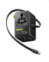 "Baseus Enercore" 70 W kelioninis adapteris visame pasaulyje su ištraukiamu kabeliu, universalus kelioninis kištukas su 2 AC + 2 USB A + USB C, tarptautinis kištukinis lizdas, skirtas JAV, Anglijai, Japonijai, Tailandui, Australijai