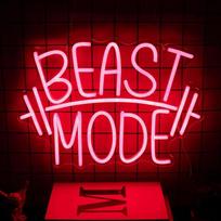 "Beast Mode" neoninis ženklas sienoms dekoruoti, raudonos raidės, LED neoninė šviesa, reguliuojamas sporto salės neoninis ženklas, hantelis, LED neoninė neoninė reklama, sporto salės apdaila miegamajame, sporto salėje, sporto salėje, sporto klube