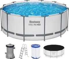 "Bestway Steel Pro MAX" antžeminio baseino komplektas su filtruojančiu siurbliu, skersmuo 366 x 122 cm, šviesiai pilkas, apvalus