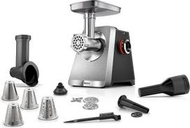 "Bosch" 8 serijos mėsmalė, 3 perforuoti diskai (3/4,5/8 mm), nerūdijantis plienas, galima plauti indaplovėje, kebbe ir dešrų priedas, nuolatinis smulkintuvas, variklio bloko galia 2 500 W, elektrinė, daugiafunkcinė MFWS840M