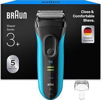 "Braun Series 3+" elektrinis skustuvas vyrams, 3 lankstūs peiliukai, skustuvas, efektyvus "MicroComb" vidurinis kirptuvas, tikslus kirptuvas, drėgnas ir sausas skustuvas vyrams, 3040si, mėlynas
