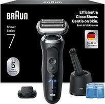 "Braun Series 7" elektrinis skustuvas vyrams, 60 minučių veikianti baterija, skustuvas, valymo stotelė "4-in-1", belaidis drėgnas ir sausas skustuvas, atsparus vandeniui, pagamintas Vokietijoje, N7200cce, juodas