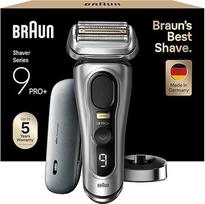 "Braun Series 9 Pro+ 9527s" elektrinis skustuvas vyrams su 5 "Pro" skutimosi elementais, ilgų plaukų kirptuvu, skustuvo įkrovimo dėklu, "PowerCase" dėklu, 60 minučių veikimo laikas, pagamintas Vokietijoje, sidabrinės spalvos