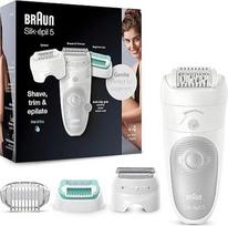 "Braun Silk-épil 5" moteriškas epiliatorius plaukeliams šalinti, skustuvo, trimerio ir masažo priedai kūnui, rankinė, 5-625, balta/pilka