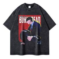 Burnedead Mash T Shirts Retro Vintage Washed Anime Tshirt Oversized Harajuku Streetwear Short Sleeve Retro Manga Tops Tees Men S
