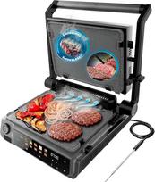 "Cecotec Rock'nGrill 2000 Smash PerfectCook" elektrinis grilis su grotelėmis, 2000 W, temperatūros zondas, "Smash Burger", be dūmų, dviguba temperatūra, riebalų gaudyklė, apverčiamos plokštės, paviršius 30 x 21 cm, nerūdijantis plienas