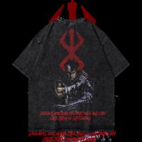 Berserk Manga T Shirt Guts Print Tshirt Streetwear Men Women Clothing Vintage Washed Tshirt Summer Cotton Short Sleeve Tee Tops S