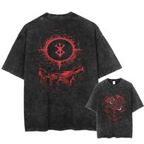 Berserk Manga Tshirt For Men Women T Shirt Vintage Hip Hop Washed Cotton Tshirt Clothing Summer Short Sleeves Loose Tees Tops S