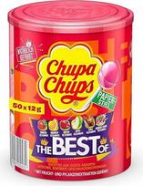 "Chupa Chups Best of 50 Lollipop Tins", 50 saldainių su 7 skoniais: kolos, obuolių, braškių ir kt., tinka gimtadieniams, 50 x 12 g