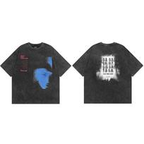 Men Streetwear Hip Hop Oversize T Shirt Blue Shadow Letter Graphic Vintage Washed Black T Shirt  Harajuku Tshirt Tees Cotton M