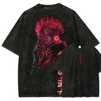 Ryomen Sukuna Neoninis Marškinėlis Jujutsu Kaisen Cyber Grafikos Marškinėlis Vintage Išplautas Per didelis Retro Anime Harajuku Gatvės Drabužiai Vyriški Drabužiai M
