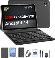 "Crelander" 10,1 colių "Android 14" planšetinis kompiuteris su SIM kortelės lizdu, 4G LTE skambinimas, 20GB + 256GB, 1920x1200 IPS jutiklinis ekranas, dviguba kamera, "Bluetooth/WiFi", dėklas, klaviatūra, pelė ir rašiklis (pilkai juodas)