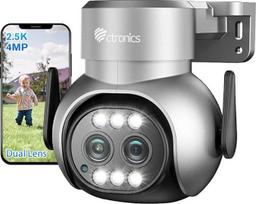 "Ctronics" 2.5K 4MP lauko stebėjimo kamera "WiFi" su dvigubu objektyvu, 6X hibridinis priartinimas, 2.4/5GHz PTZ IP kamera lauke, asmenų aptikimas, automatinis priartinimo sekimas, spalvotas naktinis matymas, dvipusis garsas, IP66 (sidabrinė)