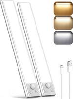 "Demkia" spintelės apšvietimas Virtuvės LED lemputė su judesio jutikliu 35 cm įkraunama baterijos lempa 3 spalvų temperatūros belaidė juostelė Magnetinė šviesa USB spinta drabužių spintai