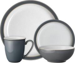 "Denby" - "Elements Fossil Grey" vakarienės servizas 1-4 vienetams Keraminiai indai, tinkami plauti indaplovėje, saugūs mikrobangų krosnelėje, vienvietis indų rinkinys - 1x vakarienės lėkštė, 1x maža lėkštė, 1x dubenėlis kruopoms, 1x