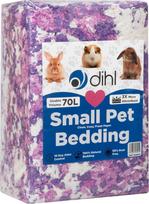 "Dihl" 70 litrų, violetinės, rožinės ir baltos spalvos, itin gerai sugeriantis popierinis kraikas smulkiems gyvūnams, sugeria 6 kartus daugiau skysčio, skirtas žiurkėnams, pelėms, žiurkėms, triušiams, jūrų kiaulytėms, pelėkautams