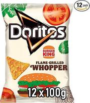 "Doritos Burger King" - Tortilijos traškučiai su "Whopper" skoniu - sotus užkandis iš kukurūzų (12 x 100 g) (pakuotės dizainas gali skirtis)