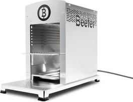 "E-Beefer Pro" elektrinis grilis su viršutiniu kaitinimu 800 °C per mažiau nei 5 minutes 2,6 kW GS sertifikuota pagal DIN EN 60335 Nėra dujų Šilti išoriniai paviršiai Temperatūros nustatymas