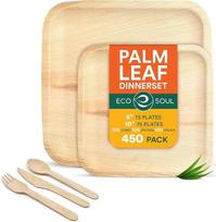 "ECO SOUL" 100 % kompostuojamų palmių lapų indų rinkinys (450, kvadratinis)