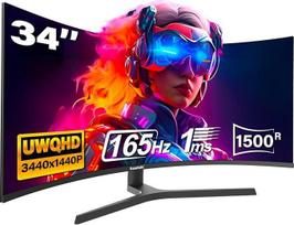 "Gawfolk" 34 colių išlenktas žaidimų monitorius, 1500R kompiuterio ekranas, 165 Hz UWQHD 3440x1440, išlenktas kompiuterio ekranas su aukščio reguliavimu, palaiko VESA 75 x 75 mm